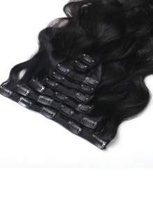 Conjunto de 8 piezas de extensiones de cabello con clip de onda natural de cabello humano, extensiones de clip recto de doble trama