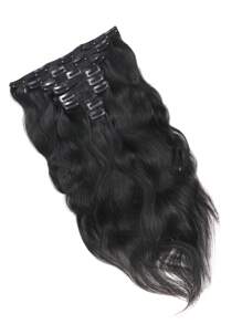 Conjunto de 8 piezas de extensiones de cabello con clip de onda natural de cabello humano, extensiones de clip recto de doble trama