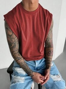 Áo ba lỗ dây rộng cổ tròn không tay phong cách hiphop đơn giản cho nam kiểu mới 2025, Xuân/Hè - Đỏ - Xem 3