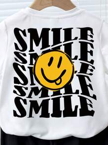 SHEIN Leap Crew 1+1 男婴休闲简约笑脸图案圆领短袖上衣和裤子套装 - 彩色 - 查看 3