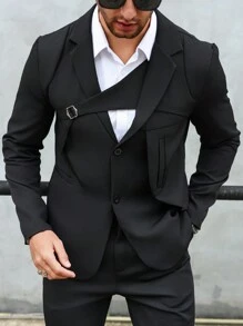 Manfinity Mode Men's Solid Color Simple Casual Suit Jacket