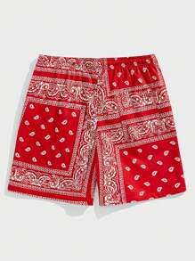 NEON BLANC Men's Holiday Beach Paisley Printed Drawstring Waist Shorts - Red - View 3