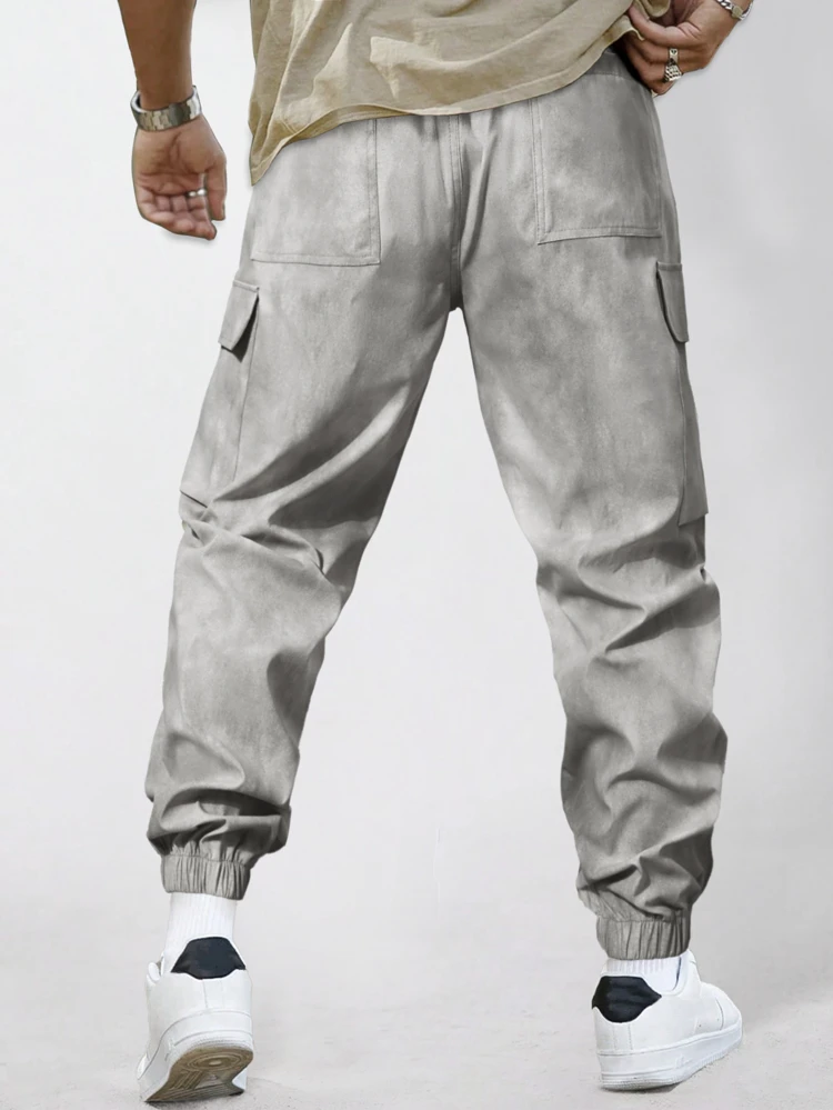 Men's Fashionable Simple Solid Color Pants With Big Pockets