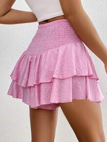 Chiquease Women's Solid Color Simple Daily Wear Ruffle Trim Shorts - Pink - View 2