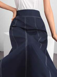 Mulvari Váy giản dị đơn giản hàng ngày của phụ nữ - Màu xanh hải quân - Xem 1