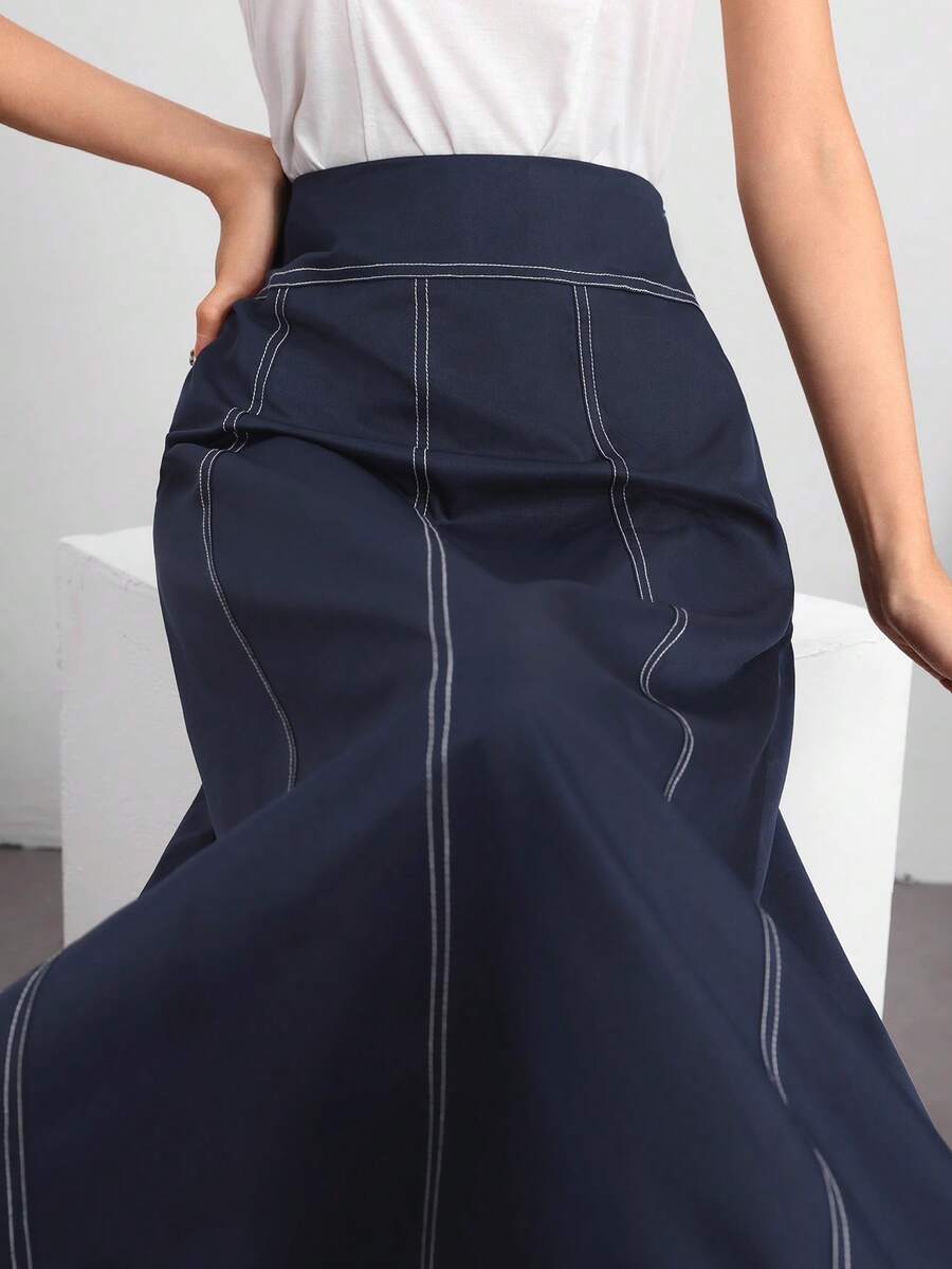 Mulvari Váy giản dị đơn giản hàng ngày của phụ nữ - Màu xanh hải quân - Xem 1