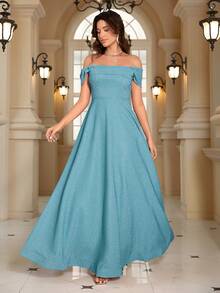Strapless Long Formal Dress With A Slit Elegant Prom Evening Wedding Guest Gown, For Graduation, Dinner - Blue - View 4