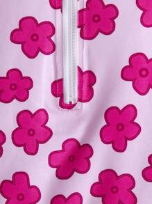 Baby Girl Flower Printed Round Neck Short Sleeve One-Piece Swimsuit For Summer Beach