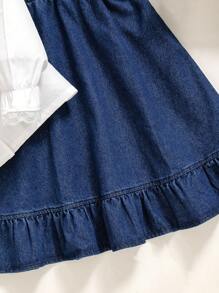 SHEIN Tween Girls 2 件夏季休闲套装：纯色吊带连衣裙和长袖衬衫套装 - 淺藍色 - 查看 7