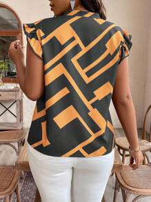 SHEIN Clasi Blouse d'été décontractée en tailles plus imprimée géométrique col à encoche et manches chauve souris