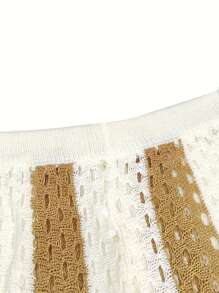 Conjunto de pantalones cortos de mujer de punto calado con cuello transparente