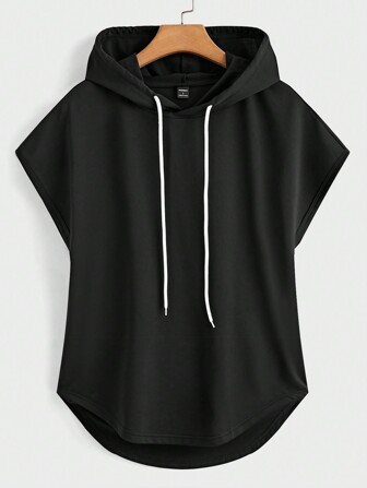 Manfinity RelaxMax Men's Drawstring Casual Street Wear Era Plain Hooded Jersey Sleeveless Tank Top For Summerback To School, Gym