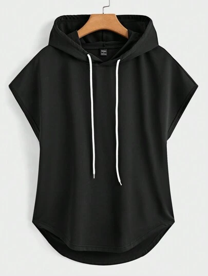 EGENSIO Men's Drawstring Casual Street Wear Era Plain Hooded Jersey Sleeveless Tank Top For Summerback To School, Gym