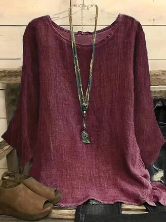 Camicia casual a maniche lunghe tinta unita da donna