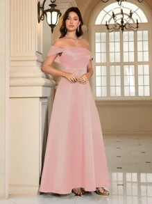 Women's Elegant Off Shoulder Slit Evening Party Dress Formal Prom Wedding Guest Gown, For Graduation, Dinner - Dusty Pink - View 1