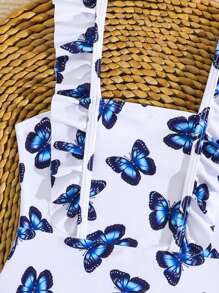 Young Girl One-Piece Butterfly Printed Cute Swimsuit Summer Holiday - Multicolor - View 4