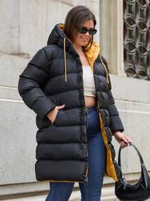 RueChic Plus Women's Hooded Padded Jacket, For Winter - Black - View 4