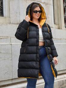 RueChic Plus Women's Hooded Padded Jacket, For Winter - Black - View 3