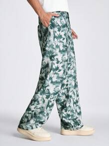 Manfinity NXTstreet Men's Loose Digital Print Woven Straight Pants - Dark Grey - View 4