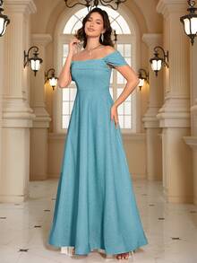 Strapless Long Formal Dress With A Slit Elegant Prom Evening Wedding Guest Gown, For Graduation, Dinner - Blue - View 3