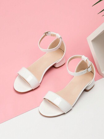 New Fashion Children's High-Heeled Sandals For Girls, White Patent Leather Roman Sandals For Performance And Catwalk