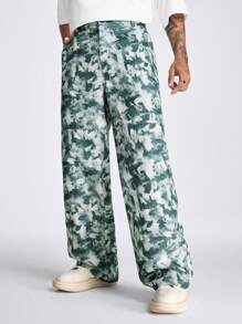 Manfinity NXTstreet Men's Loose Digital Print Woven Straight Pants - Dark Grey - View 1