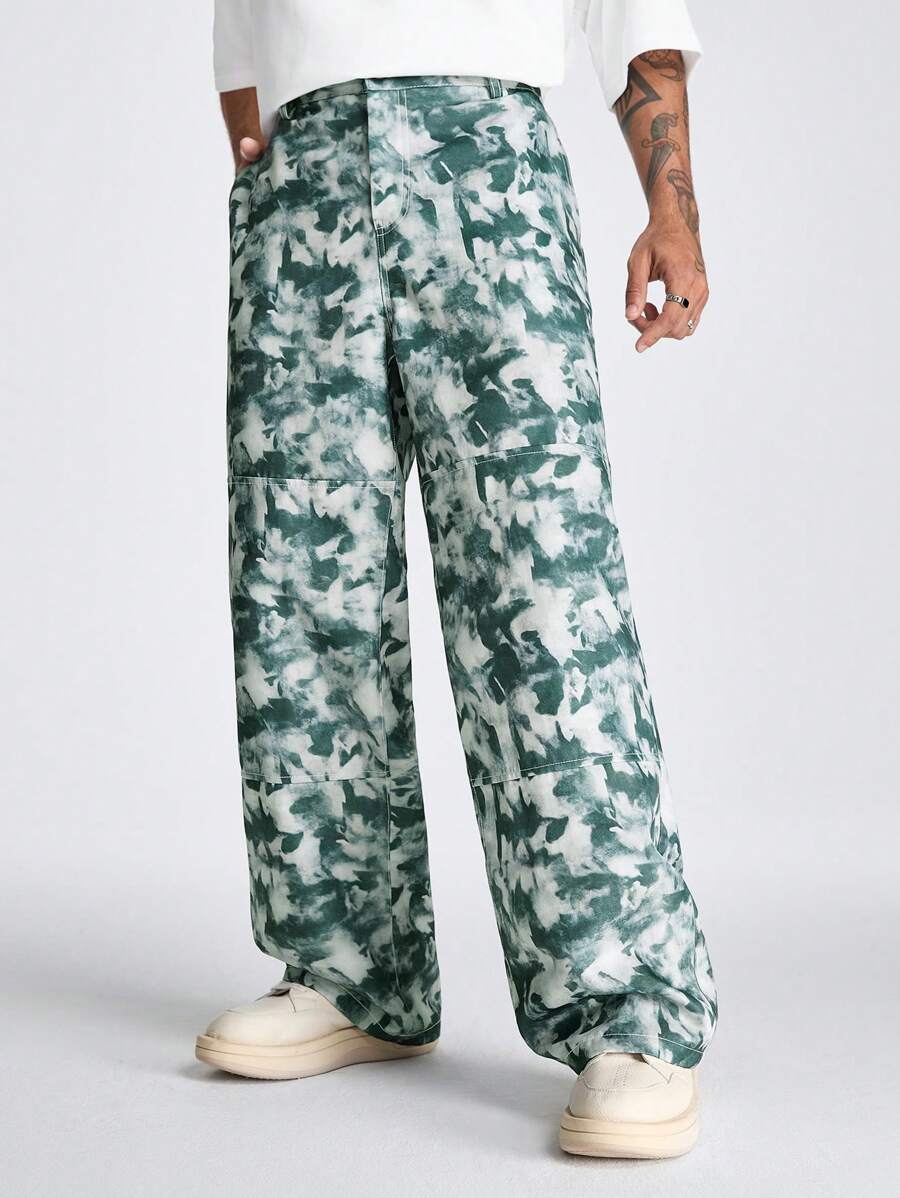 Manfinity NXTstreet Men's Loose Digital Print Woven Straight Pants - Dark Grey - View 1