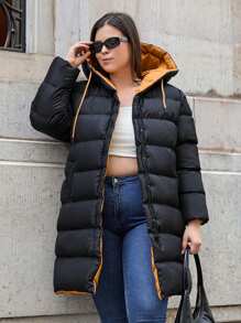 RueChic Plus Women's Hooded Padded Jacket, For Winter - Black - View 5