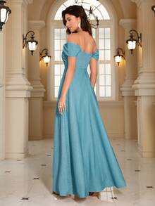Strapless Long Formal Dress With A Slit Elegant Prom Evening Wedding Guest Gown, For Graduation, Dinner - Blue - View 2