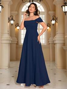 Off Shoulder Long Formal Dress Elegant Prom Evening Wedding Guest Gown, For Graduation, Dinner Party Dress - Royal Blue - View 3