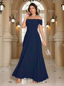 Off Shoulder Long Formal Dress Elegant Prom Evening Wedding Guest Gown, For Graduation, Dinner Party Dress - Royal Blue - View 1