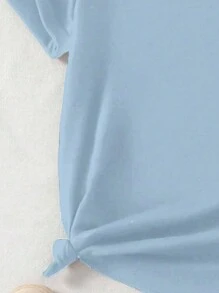 Playera versátil, casual y cómoda para adolescentes con mangas cortas y diseño creativo de letras impresas. - Azul - Ver 4