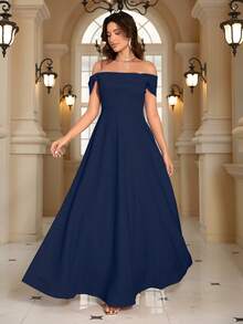 Off Shoulder Long Formal Dress Elegant Prom Evening Wedding Guest Gown, For Graduation, Dinner Party Dress - Royal Blue - View 5