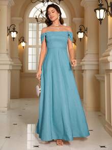 Strapless Long Formal Dress With A Slit Elegant Prom Evening Wedding Guest Gown, For Graduation, Dinner - Blue - View 5
