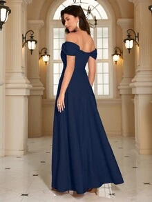 Off Shoulder Long Formal Dress Elegant Prom Evening Wedding Guest Gown, For Graduation, Dinner Party Dress - Royal Blue - View 2