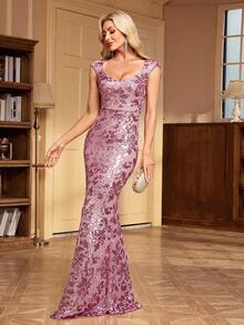 Vestido sin mangas de sirena con lentejuelas para fiesta de noche - Rosa vieja - Ver 6
