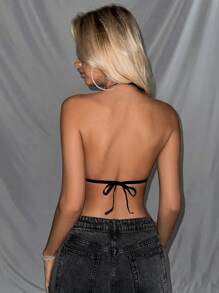 EgrlEra 女士音乐节派对水钻露脐吊带Y2K风格上衣 - 黑色 - 查看 2