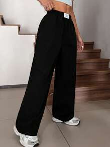 SHEIN Tall CURVE سروال بيتال متساوي الطول أسود فضفاض وغير رسمي للنساء ذوات المقاسات الكبيرة، للربيع/الصيف - الأسود - مشاهدة 3