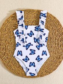 Young Girl One-Piece Butterfly Printed Cute Swimsuit Summer Holiday - Multicolor - View 3