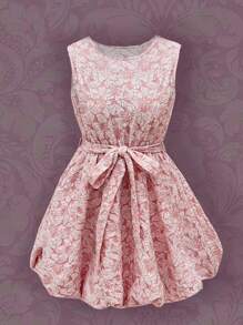 SHEIN Unity Round Neck Sleeveless Textured Dress With Cinched Waist For Women - Pink - View 1