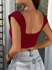 SHEIN Unity Solid Button Front Crop Knit Top - Red - View 2