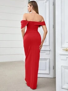 Elegant Off Shoulder Asymmetrical Sleeveless Dress Woman - Red - View 2