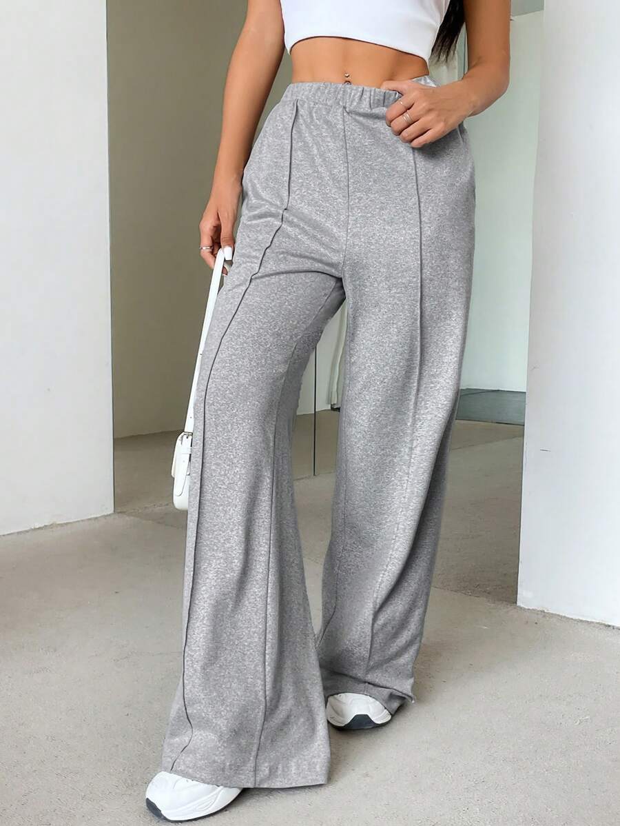 SHEIN Unity Casual Solid Slant Pocket Wide Leg Pants - Grey - View 1