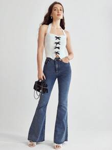 Enchnt Elegant Women's Summer Sleeveless Top With Bow Decoration