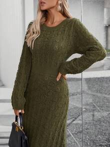 Mori Style Long Sleeve Hollow Knitted Dress (Random Pattern) - Green - View 4