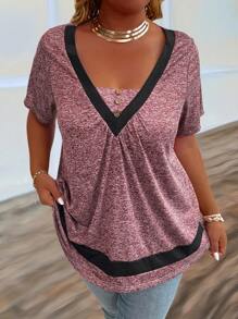 SHEIN LUNE Plus Contrast Trim Tee For Summer