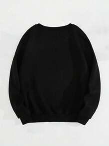 SHEIN LUNE Áo nỉ dáng rộng thoải mái với họa tiết vẽ nguệch ngoạc sáng tạo, in chuyển nhiệt, BROKEN CRAYONS STILL COLOR (Những chiếc bút chì màu gãy vẫn còn màu) - Áo chui đầu mùa thu đông. - màu đen - Xem 2