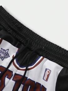 ROMWE MEN Prep Men's 2 In 1 Second Dimension Printed Breathable Shorts For Daily Wear, Spring And Summer - Black - View 3