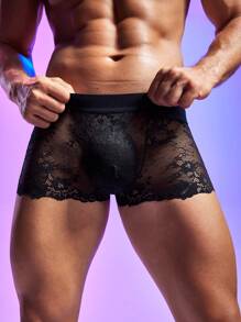 SHEIN DrisQ Men's Sexy See-Through Lace Low-Rise Underwear