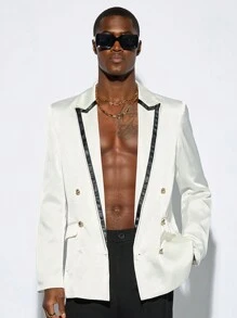 Manfinity VCAY 1 Stück Herren Sommer Prachtvoll Gewebter Business Lässig Hochzeit Party Oversized Halloween Blazer, für Herbst und Winter